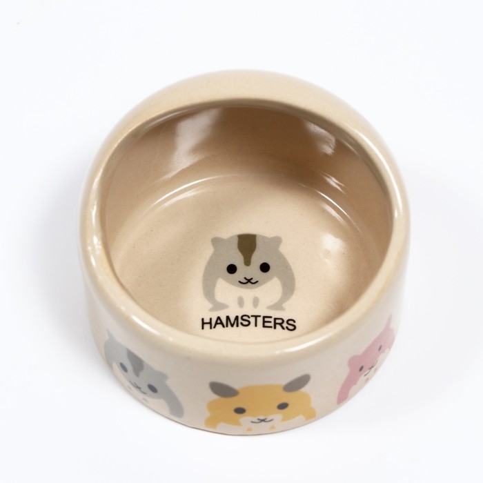 Миска керамическая "Хомячок" 65мл, 6,3 х 4,5 см, бежевая с принтом