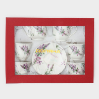 Сервиз фарфоровый чайный Доляна &laquo;Лаванда&raquo;, 12 предметов: 6 чашек 220 мл, 6 блюдец d=14 см