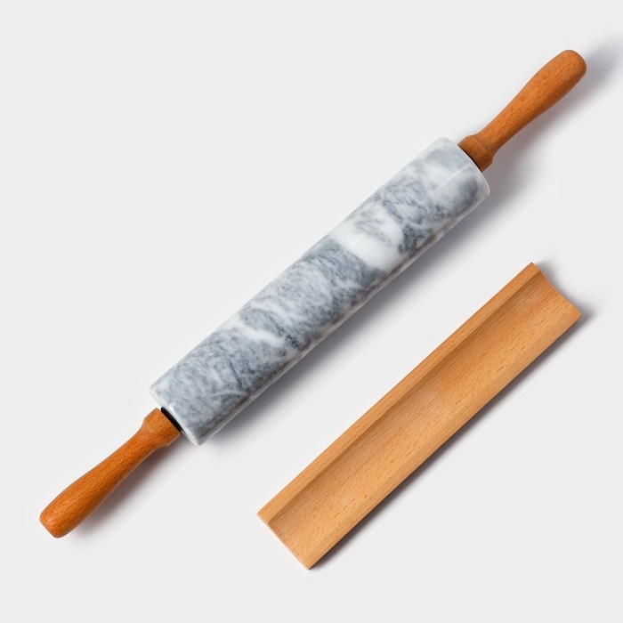 Скалка из мрамора Magistro, с подставкой, 45&times;5 см, цвет белый