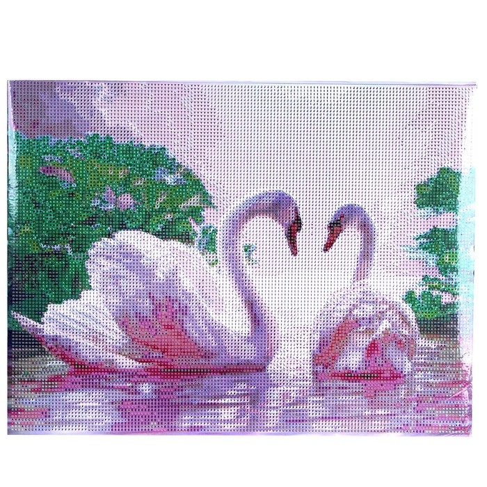 Алмазная мозаика с полным заполнением на подрамнике &laquo;Лебеди на озере&raquo;, 30 х 40 см