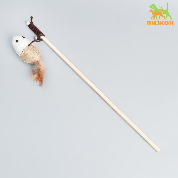 Дразнилка-удочка из эко-материалов "Мышка", 40 см