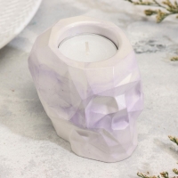 Подсвечник "Череп" из гипса с гранями, 6х9х6,5см,мрамор с фиолетовыми полосками