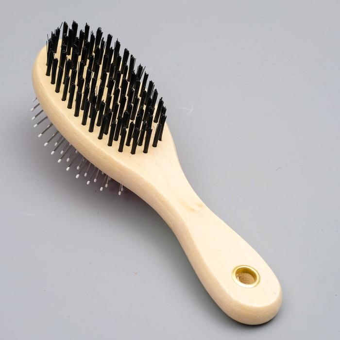 Двусторонняя щётка-расческа с деревянной ручкой, 7 х 21 см Двусторонняя щётка-расческа с деревянной ручкой, 7 х 21 см