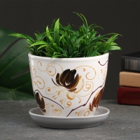 Горшок для цветов &laquo;Орхидея&raquo;, 1 л, d=15 см, h=13 см, керамический, с поддоном, белый