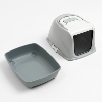 Туалет-домик для кошек закрытый с дверцей 50*38*37 см, серый Туалет-домик для кошек закрытый с дверцей 50*38*37 см, серый