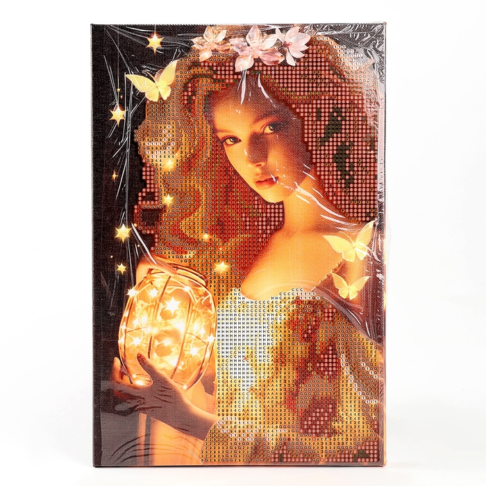 Алмазная мозаика с частичным заполнением на подрамнике &laquo;Лесная фея&raquo;, 20 х 30 см, с гирляндой