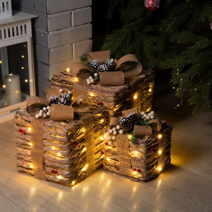 Светодиодная фигура &laquo;Эко-подарки&raquo; 15, 20, 25 см, текстиль, металл, батарейки ААх2 (не в комплекте), свечение тёплое белое