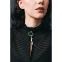 Брошь &laquo;Овал&raquo; с каплей, цвет зелёный в золоте