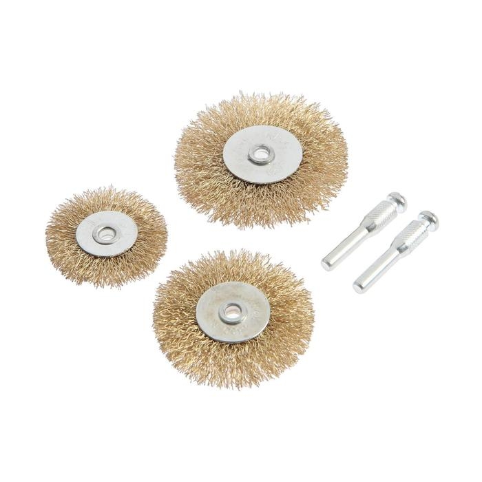Набор щеток металлических для дрели ТУНДРА, плоские 50-63-75 мм, 3 шт. + 2 шпильки Набор щеток металлических для дрели ТУНДРА, плоские 50-63-75 мм, 3 шт. + 2 шпильки