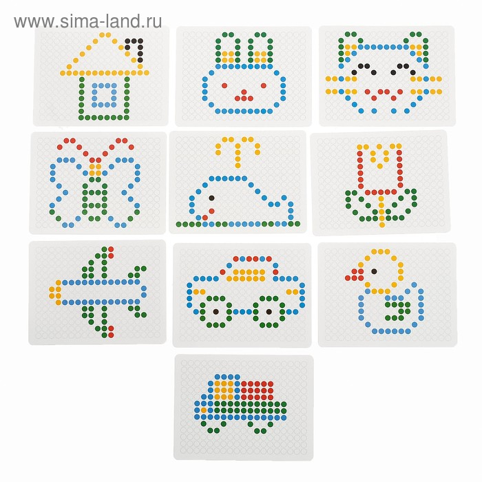 Магнитный планшет для рисования &laquo;Пуговки&raquo;, большой, 10 трафаретов, 266 ячеек, 126 пуговок