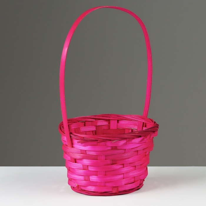 Корзина плетеная, D17 х 9 х 30 см, розовая, бамбук Корзина плетеная, D17 х 9 х 30 см, розовая, бамбук