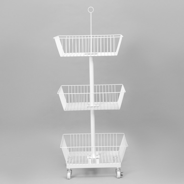 Стойка-накопитель разборный на колесах, 3 корзины, 50&times;50&times;128 см, цвет белый