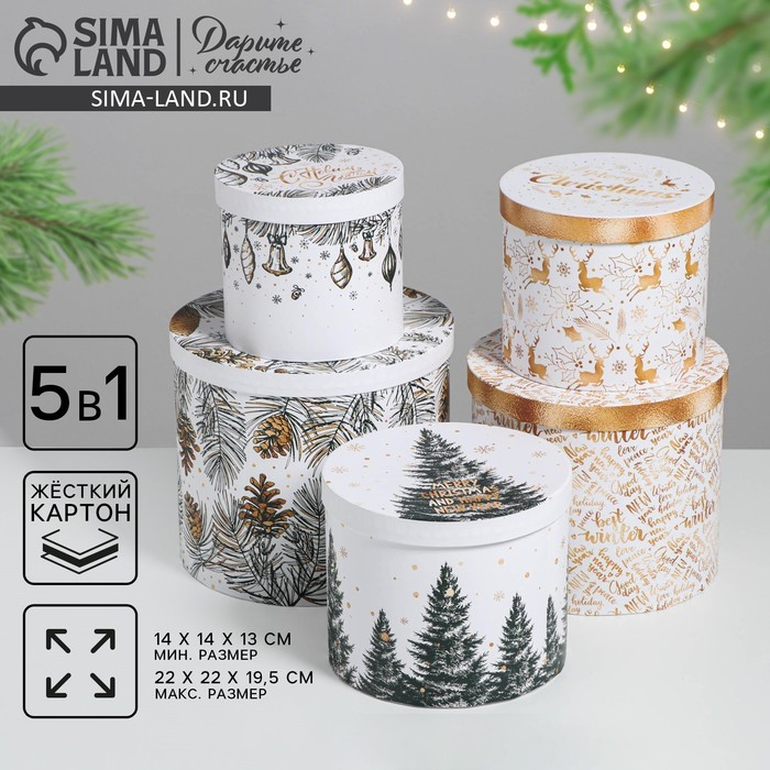 Набор подарочных коробок 5 в 1 &laquo;Белое золото&raquo;, 13 х 14‒19.5 х 22 см, Новый год