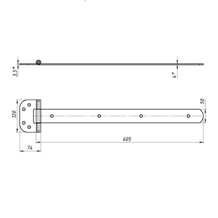 Петля-стрела ПС-600, без покрытия