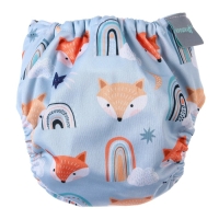 Многоразовый подгузник &laquo;Лисички&raquo;, 3-8 кг, угольно-бамбуковая ткань, цвет голубой, Крошка Я