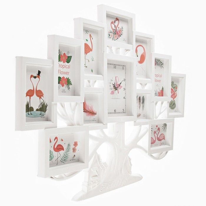 Часы настенные интерьерные, фоторамка - коллаж Часы настенные интерьерные, фоторамка - коллаж "Семейное дерево", бесшумные, 82 х 58 см