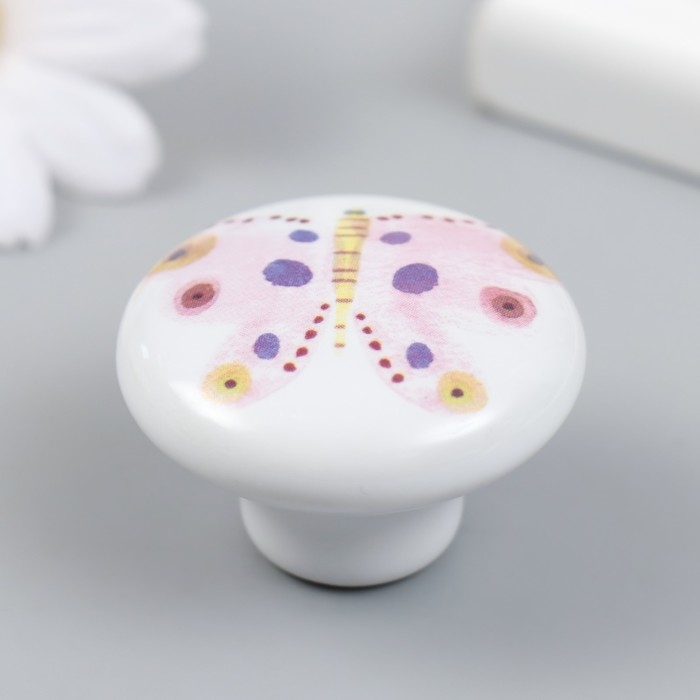 Ручка для шкатулки керамика, металл "Бабочка" 3,8х3,8х2,8 см