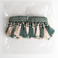 Тесьма с бусинами, 13 см, 5 ± 0,5 м, цвет изумрудный/бежевый Тесьма с бусинами, 13 см, 5 ± 0,5 м, цвет изумрудный/бежевый