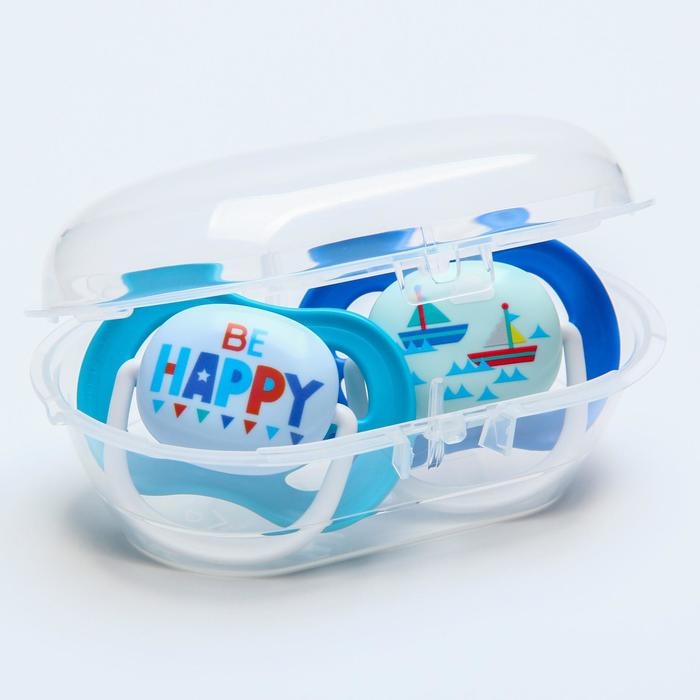 Соска - пустышка ultra air Lime, &laquo;Be happy / Кораблик&raquo;, 6-18 мес., 2 шт., цвет голубой, синий