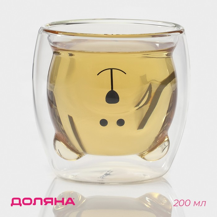 Стакан стеклянный с двойными стенками Доляна &laquo;Медведь&raquo;, 200 мл, 9&times;9 см
