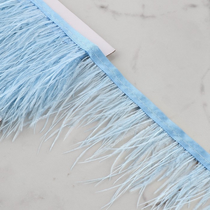 Тесьма с перьями страуса, 8-10 см, 5 &plusmn; 0,5 м, цвет голубой