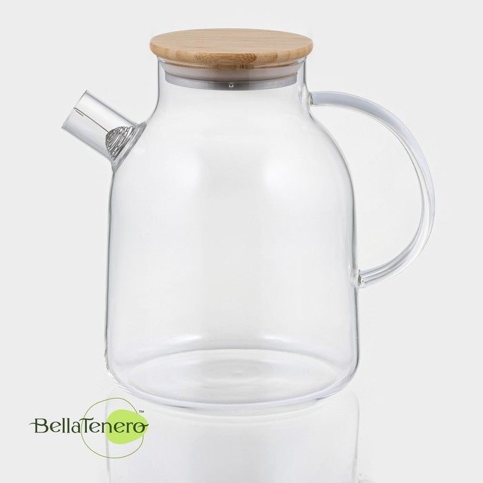 Чайник заварочный стеклянный с бамбуковой крышкой и металлическим фильтром BellaTenero &laquo;Эко&raquo;, 1,8 л