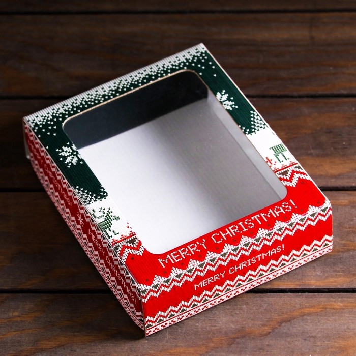 Новый год. Коробка подарочная, крышка-дно, с окном "Скандинавия", 18 х 15 х 5 см.