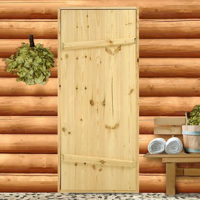 Дверной блок для бани, 160×70см, из сосны, на клиньях, массив, Дверной блок для бани, 160×70см, из сосны, на клиньях, массив, "Добропаровъ"