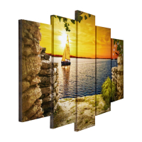 Часы-картина настенные, модульные "Парусник на закате", бесшумные, 80 х 140 см