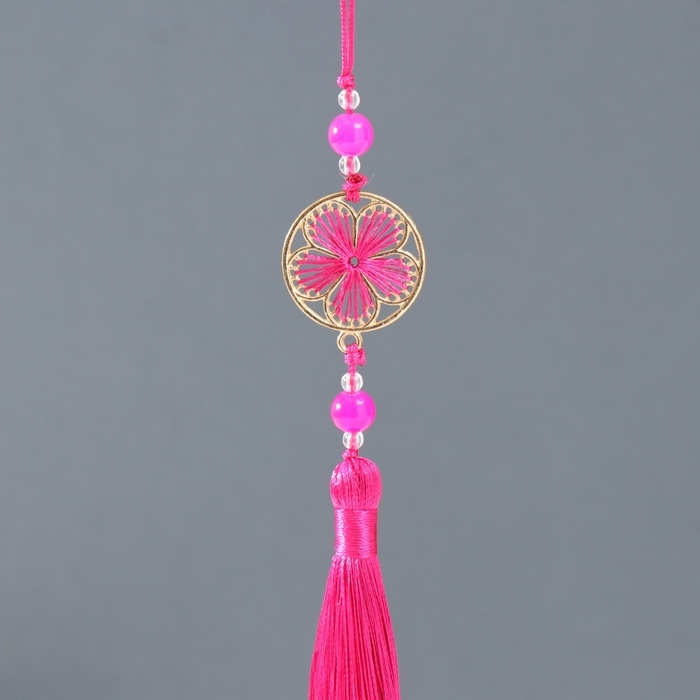 Подвеска текстиль, металл Подвеска текстиль, металл "Цветок в оправе" фуксия 1х3х19,5 см