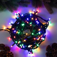 Гирлянда &laquo;Нить&raquo; 10 м, IP65, УМС, тёмная каучуковая нить, 100 LED, свечение мульти, 220 В