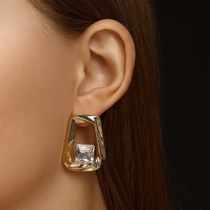 Серьги со стразами &laquo;Блеск вечера&raquo; первая леди, цвет белый в золоте