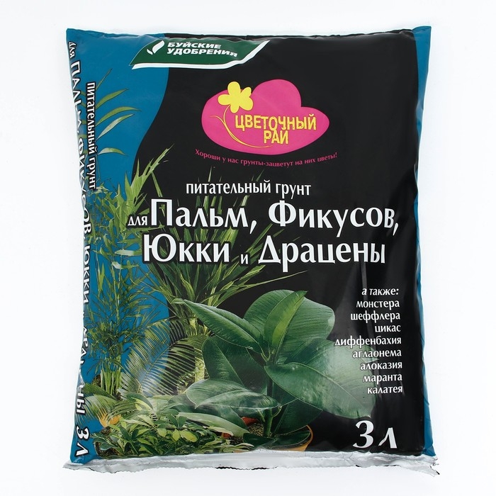 Грунт для Пальм, Фикусов, Юкки и Драцен Грунт для Пальм, Фикусов, Юкки и Драцен "Цветочный рай", 3 л