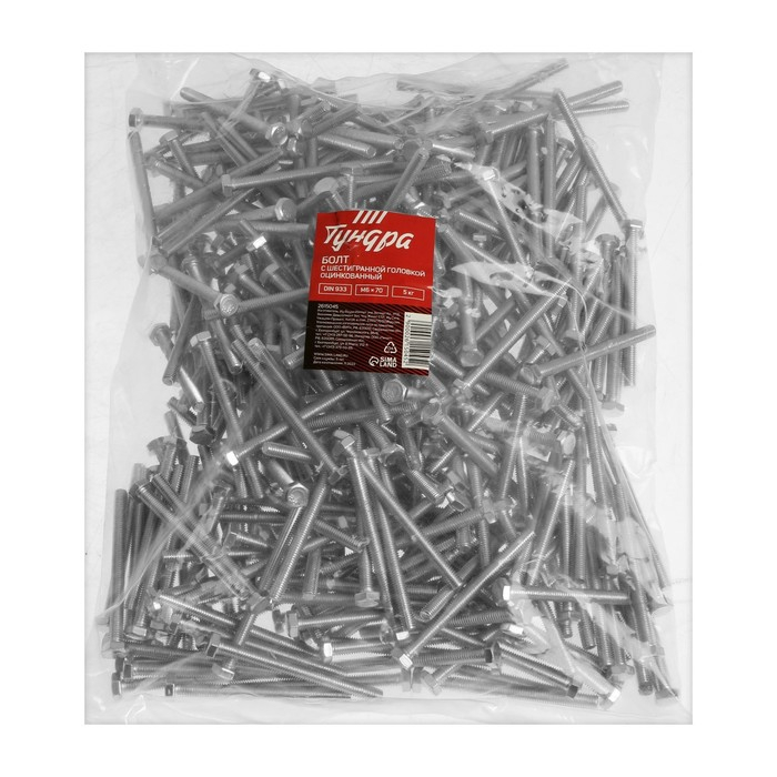 Болт ТУНДРА, оцинкованный, DIN 933, класс прочности 8.8, М6х70 мм, 5 кг Болт ТУНДРА, оцинкованный, DIN 933, класс прочности 8.8, М6х70 мм, 5 кг