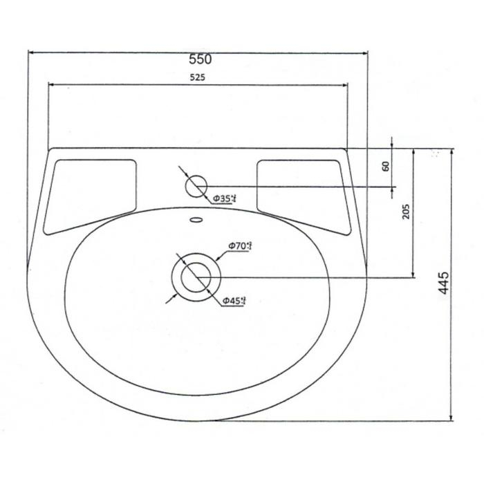 Умывальник ЛЗСФ "Антей", ширина 550 мм, с переливом, с отверстием под смеситель