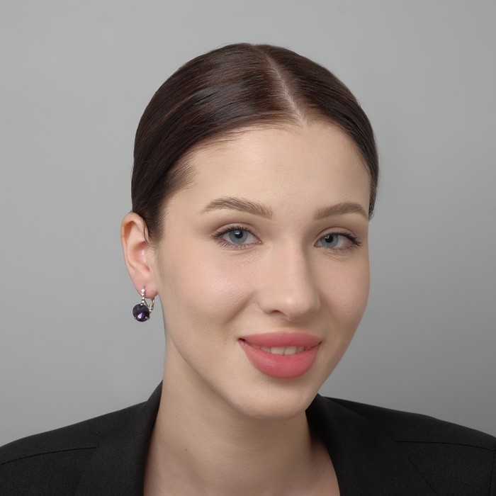 Серьги со стразами &laquo;Подари нежность&raquo; кристалл, цвет тёмно-фиолетовый в серебре