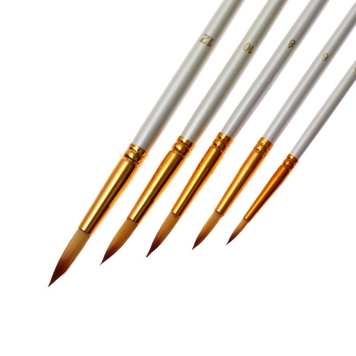 Набор кистей синтетика, 5 штук (№2,6,8,10,12), круглые, в блистере