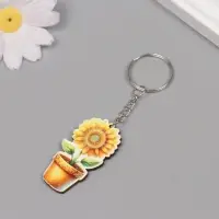 Брелок для ключей на кольце &laquo;Подсолнух в горшке&raquo;, дерево, 4.6&times;2.5&times;0.3 см