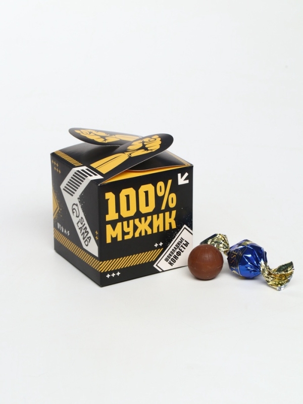 Конфеты "100% мужик" в коробке с лентой, 150 г