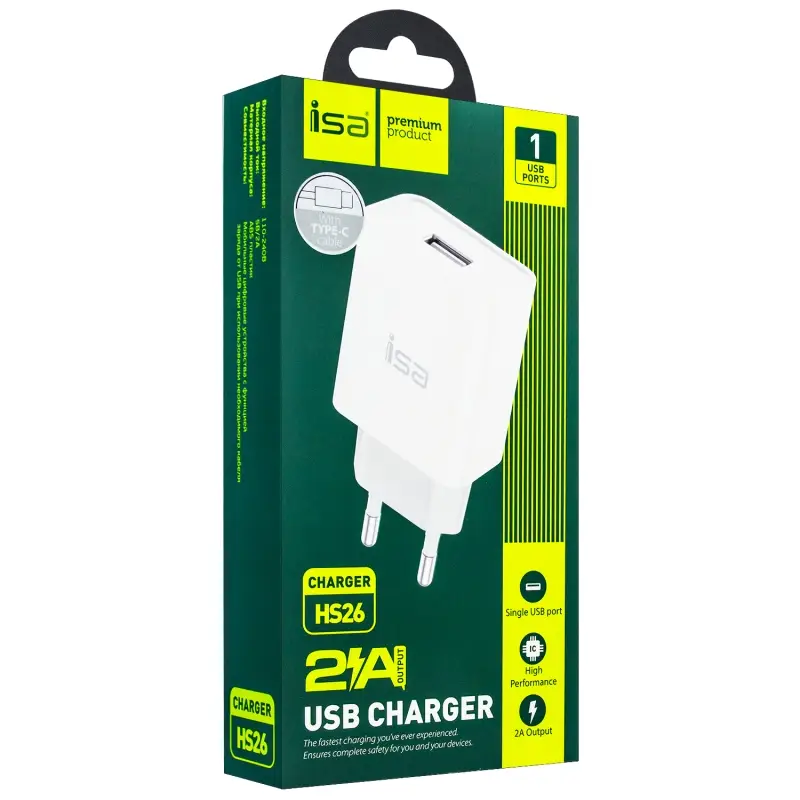 СЗУ HS26 USB на Type-C 2.4A ISA белое