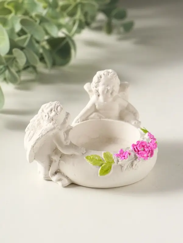 Подсвечник на 1 свечу &laquo;Ангелы с цветами&raquo; 5&times;8&times;7 см, белый с росписью