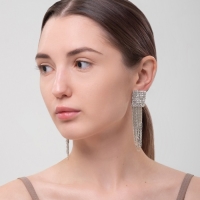 Серьги висячие со стразами &laquo;Голливуд&raquo; нити в квадрате, цвет белый в серебре, 9,5 см