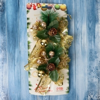 Украшение ёлочное "Еловая композиция" (набор 2 шт) бант блеск шишка, 11х9 см, золото Украшение ёлочное "Еловая композиция" (набор 2 шт) бант блеск шишка, 11х9 см, золото