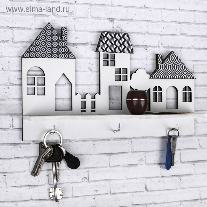 Ключница настенная с полкой «Домики». Ключница настенная с полкой «Домики».