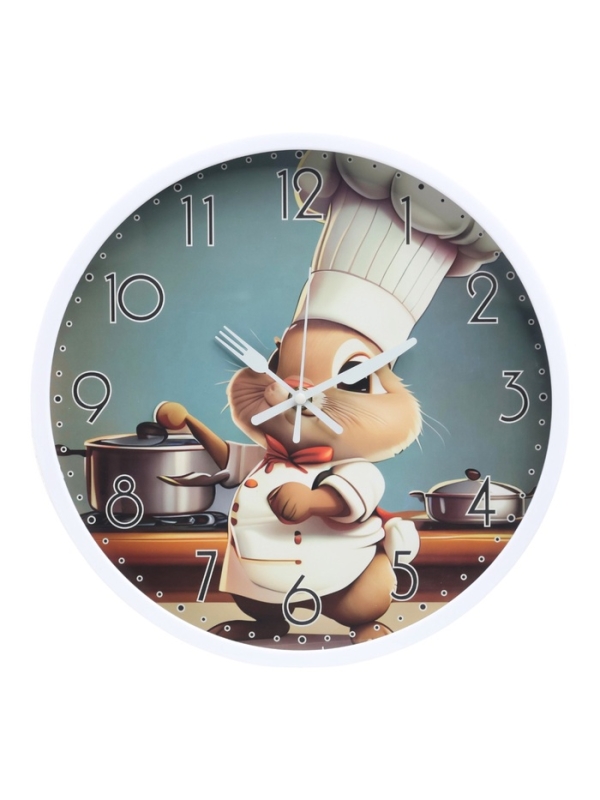 Часы настенные интерьерные, для кухни«Кролик-шеф», плавный ход, d-29.5 см, толщина 4.5 см Часы настенные интерьерные, для кухни«Кролик-шеф», плавный ход, d-29.5 см, толщина 4.5 см
