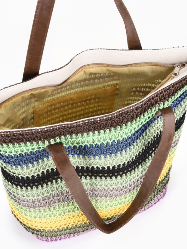 Сумка пляжная Полосы, 45*12*38, отд на молнии, подкладка, зел/син/черный Сумка пляжная Полосы, 45*12*38, отд на молнии, подкладка, зел/син/черный