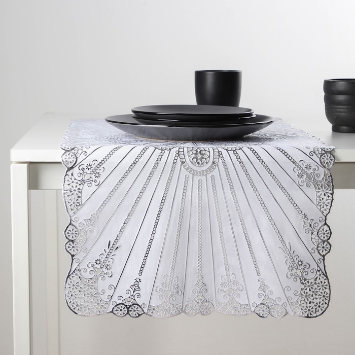 Салфетка ажурная для стола &laquo;Лучи&raquo;, 84&times;40 см, ПВХ, цвет серебряный