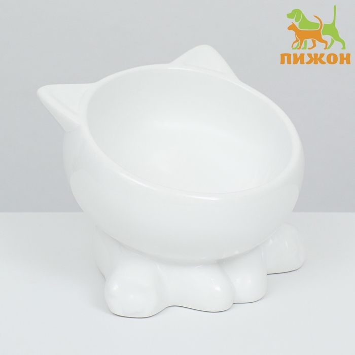 Миска керамическая "Киса" на подставке-лапках 200 мл  13 х 12 х 8 см, белая