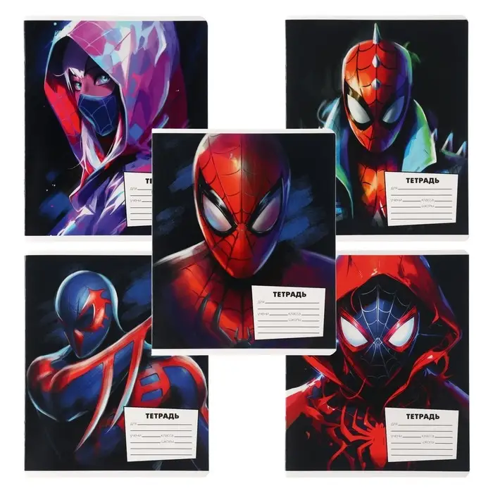 Тетрадь в линейку 18 листов, 5 видов МИКС, обложка мелованный картон, &laquo;Человек-паук&raquo;
