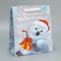 Пакет подарочный новогодний крафтовый &laquo;Мишутка&raquo;, ML 23 х 27 х 11.5 см